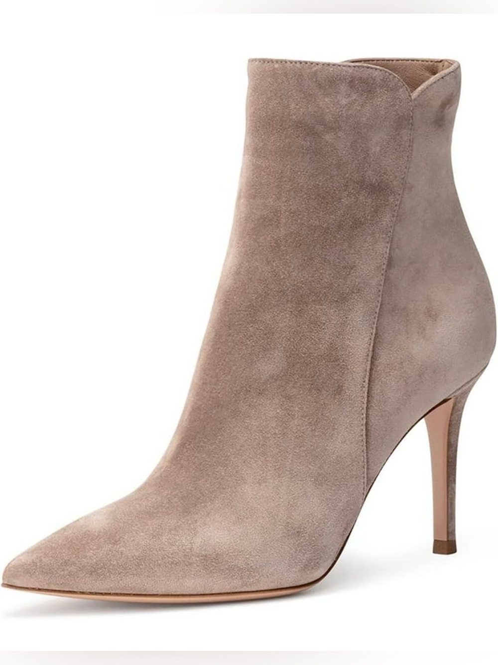 Janseven Women’s Taupe Suede Pointed-Toe Stiletto Ankle Boot in Beige - US 6